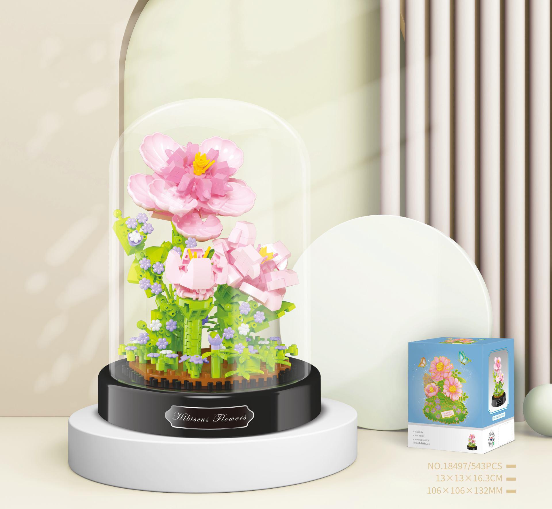 

Creative Small Block Potted Plant Construction Brick Cactus Chrysanthemum Bluebell Hibiscus Flower Model Build Toys For Gifts