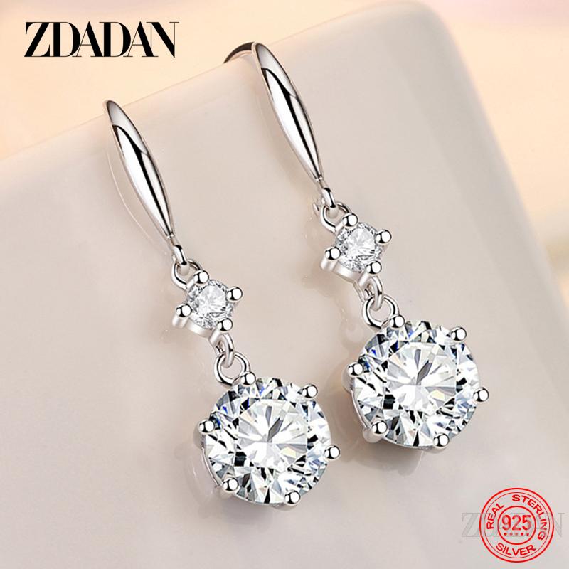 925 Silver Round Blue Zircon Long Drop Earrings for Women Girls Fashion Jewelry