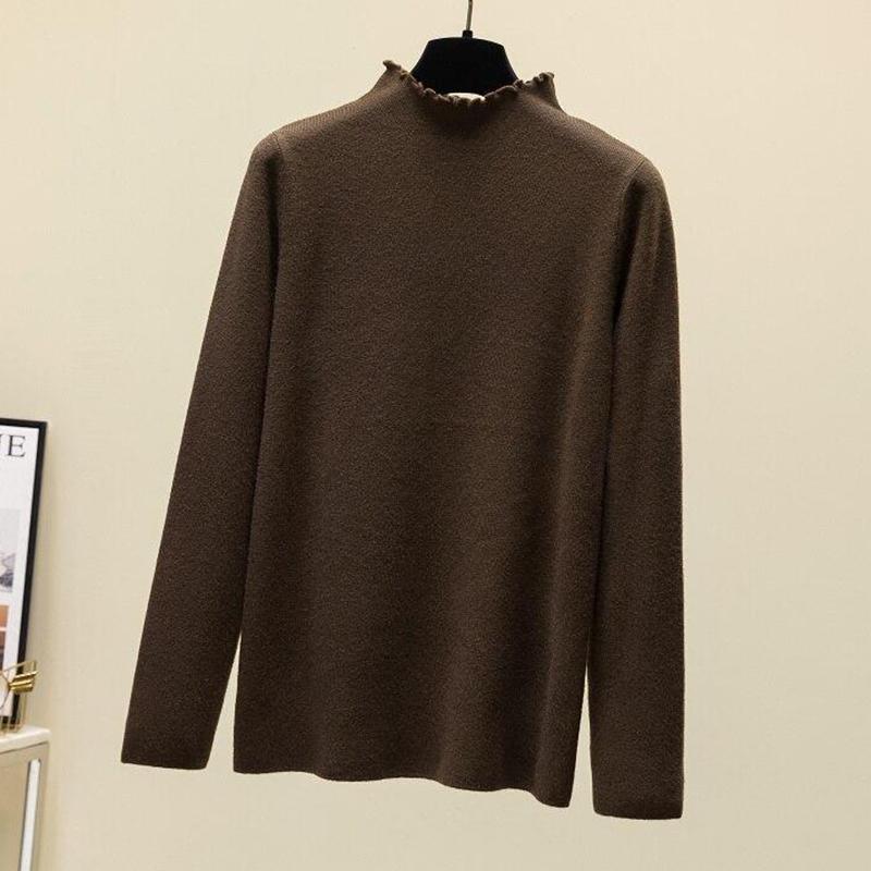 

Осенний модный мягкий пуловер, женский вязаный свитер в Корейском стиле со рюшами, полуводолазка с длинными рукавами, джемпер, базовая одежда 23941 One Size кофейный