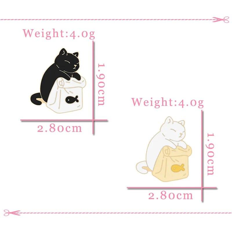 Cute Cats Enamel Pins Fish Bag Brooch Cartoon Animal Badges Lapel Pin Jewelry Gift for Kids Best Friends Claw Fish Bone Badge Women Accessory Brooch