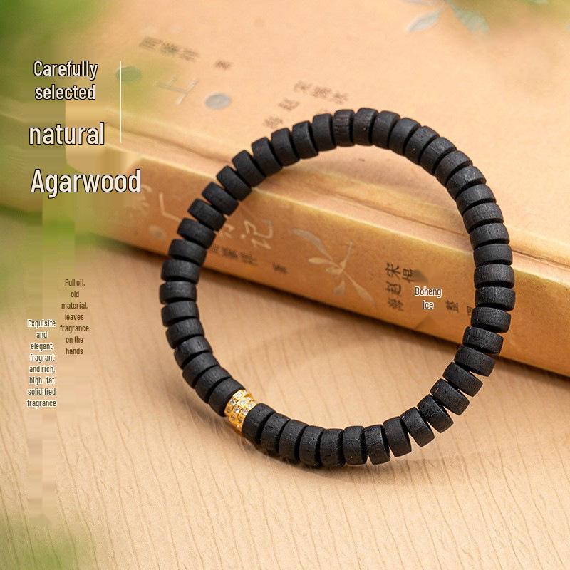 Myanmar Agarwood Small Leaf Unisex Buddhist Beads Bracelet: Original Chinese Style Pill Wood Prayer Beads.
