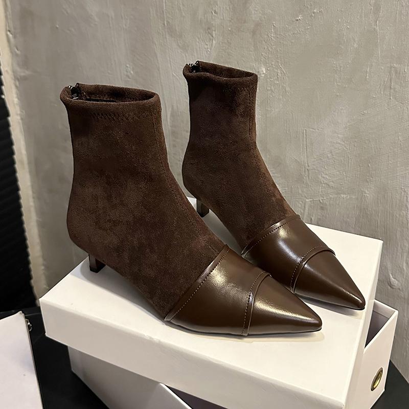 Winter Pointed Toe Women Suede Ankle Boots Stilettos Shoes  Brand New Sexy Fashion Chelsea Boots Dress Pumps Zip Botas Mujer