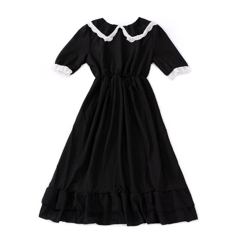 Sommer Schwarz Kawaii Lolita Stil Kleid Mori Mädchen Fee Nette Lolita Peter Pan Kragen Puff Sleeve Kleid Mode Frauen
