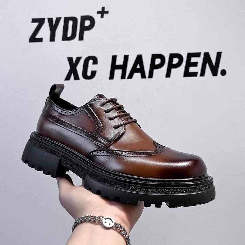 

Повсякденне шкіряне взуття чоловіче британський стиль високий клас відчуття товста підошва збільшення зросту чоловічі дербі низький верх мода 6272-A 39 світло-коричневого кольору