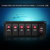 12V-24V 6 Gang Red LED Rocker Switch Panel with 3.1A Dual USB for Car RV Boat Yacht Marine