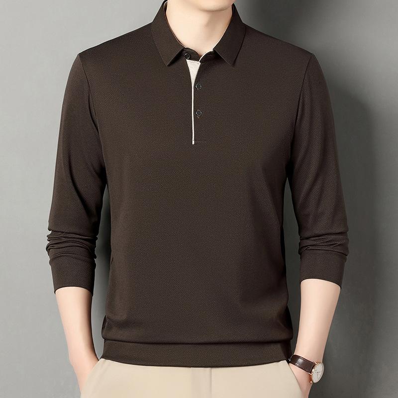 Spring Men's Long Sleeve Polo Shirt Solid Color Turn-down Collar Fashion Business Casual Male Pullover Golf Shirt Tee Tops