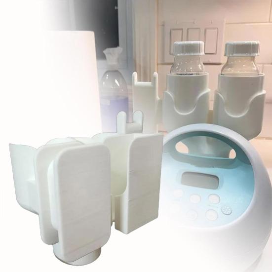 Breast Pump Bottle Holder Space-Saving Design Easy Installation Dual Bottle Organizer with Hose Wrap Arm