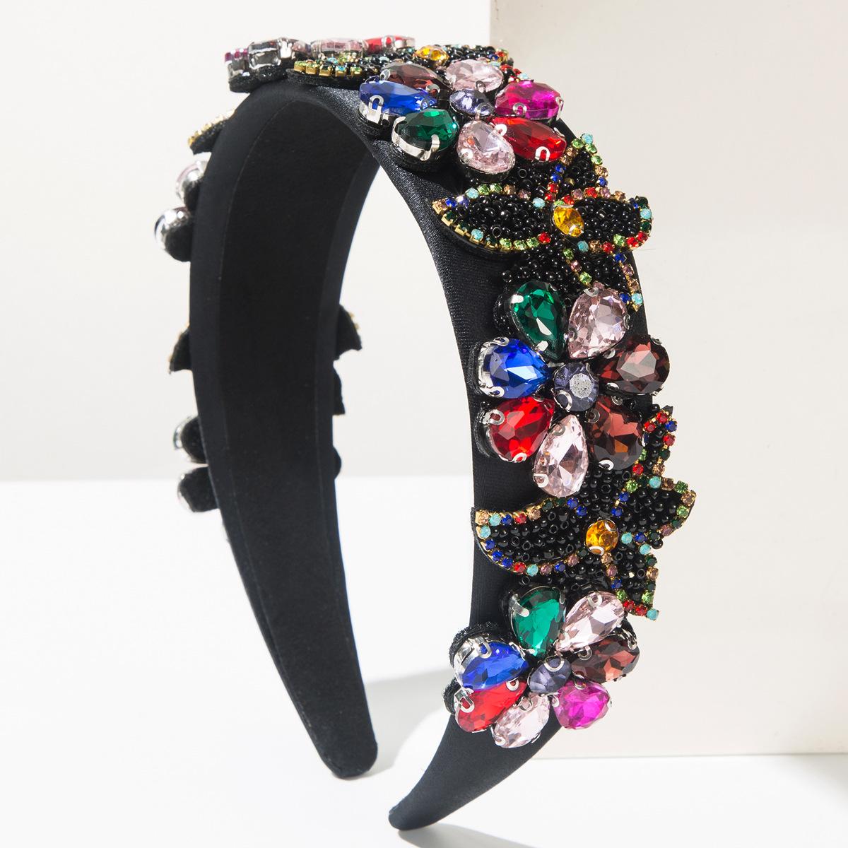 2026 Headband Retro Beaded Diamond-set Large Flower Headband Temperament Versatile High-end Wide-edge Hair Accessories разноцветный