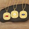 Nidin New Trendy Square Shape Evil Eye Charm Pendant Necklace For Women Men Copper Shiny Crystal Zircon Clavicle Chain Jewelry