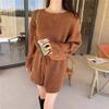 2026 Korea Autumn/Winter Retro Knit Jumpsuit: Round Neck, Lace-up Waist, Long Sleeve, Wide-leg Shorts.