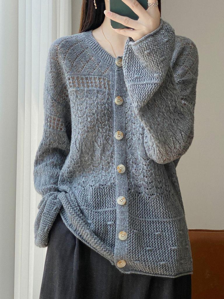 100% Pure Wool Sequin Knit Cardigan - Women’s Autumn/Winter Shiny, Loose-Fit Outerwear