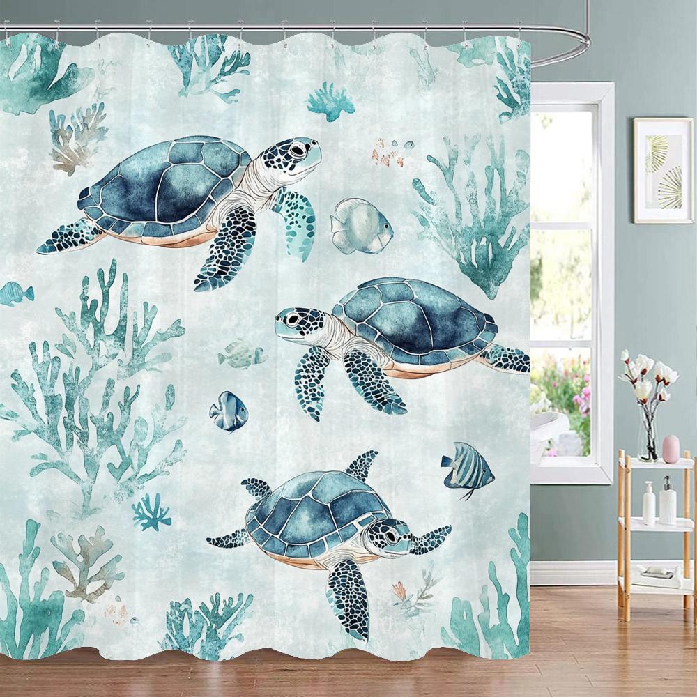 Mondo Sottomarino Alghe Coralli Pesci Tenda da Doccia, Tenda da Doccia Decorativa per Bagno, Tenda da Doccia Impermeabile con Ganci