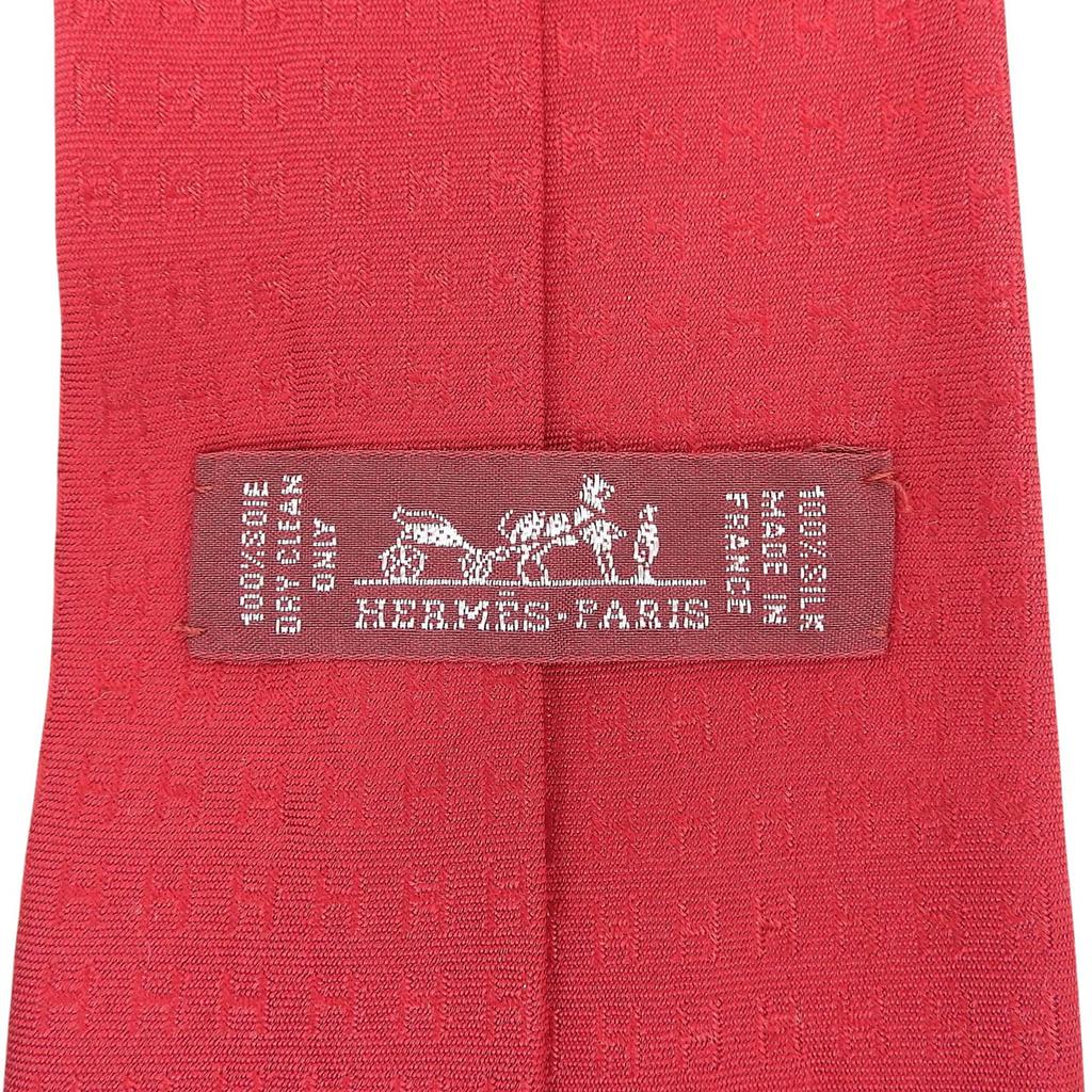 Excellent HERMES tie H-patterned silk twill tie Red silk mens Used