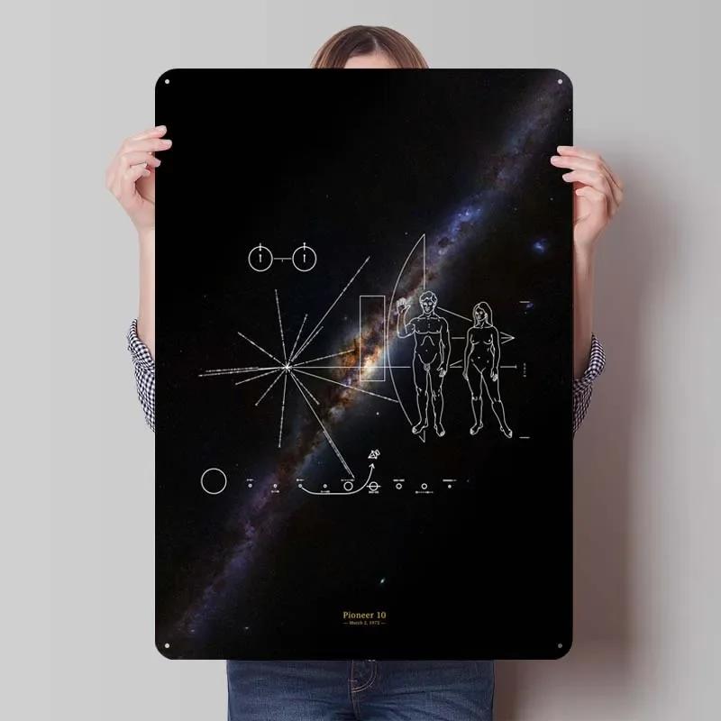 Voyager 1 Zlatá deska Kovové cedule Vesmírné plakáty Dekorace do domácnosti Plechový cedule Tabulka pro výzdobu nástěnného umění Dekorace herního pokoje