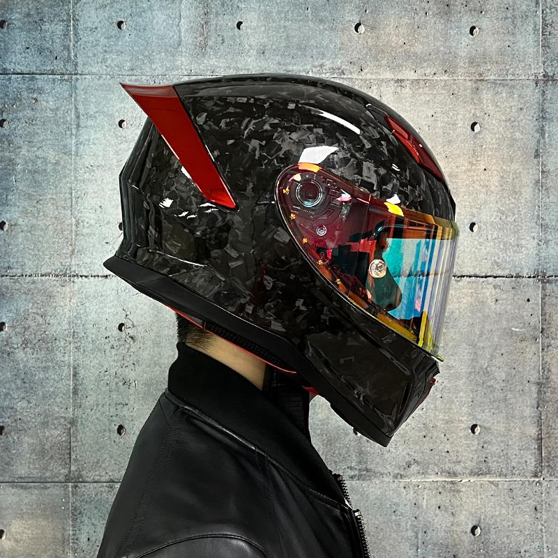 Motorcycle Helmet: Made of Carbon Fiber, Large Tail with Night Vision Lens, Full Coverage Motorcycle Helmet