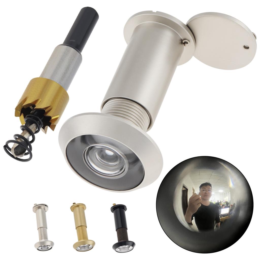 Solid Brass 16mm Door Peephole 200 Degree HD Lens Privacy Cover Titanium Drill Bit Heavy Duty Universal 35-55mm Door