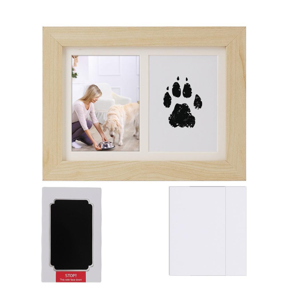 Clean-Touch Ink Pad Pet Paw Print Kit Wooden Paw Print Photo Frame  for Pet Lovers