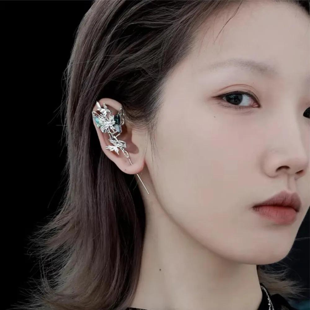 1PCS Butterfly Animal Cuff Gothic Rose Crow Earrings for Women Ear Wrap Crawler Hook Luxury Crystal  Earring Flower Jewelry