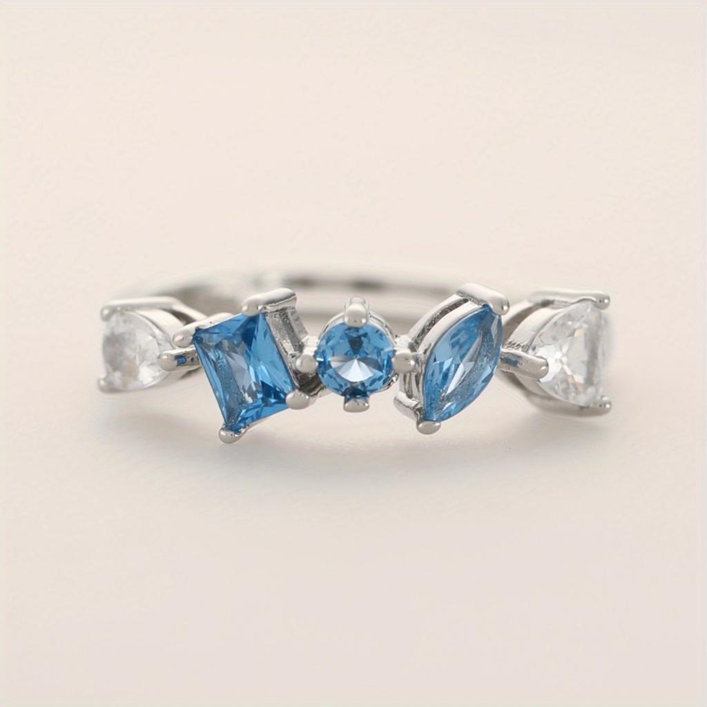 Elegant Platinum Plated Ring for Women, Blue Cubic Zirconia Adjustable Ring, Birthday Gift/daily Wear/Beach Vacation Ring