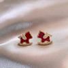 Kolczyki Czerwone w Stylu Light Luxury z Wiszącymi Kolczykami w Kształcie Zwierząt