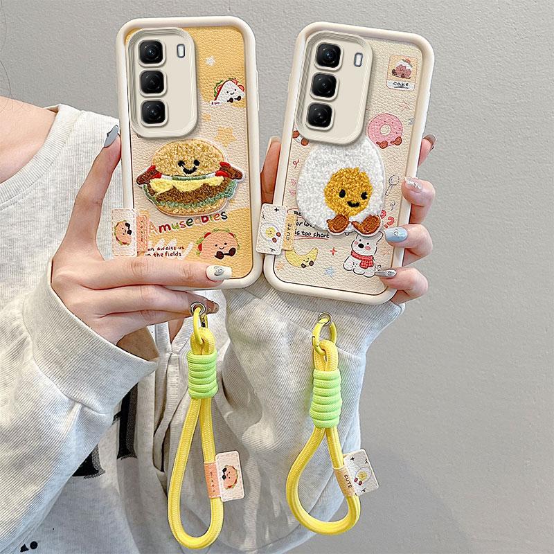 KEYSION Husă Cartoon Drăguță Pluș Broderie pentru Infinix Hot 50 5G cu Șnur Piele PU Rezistentă la Șocuri Husă Telefon pentru Infinix Hot 50 5G