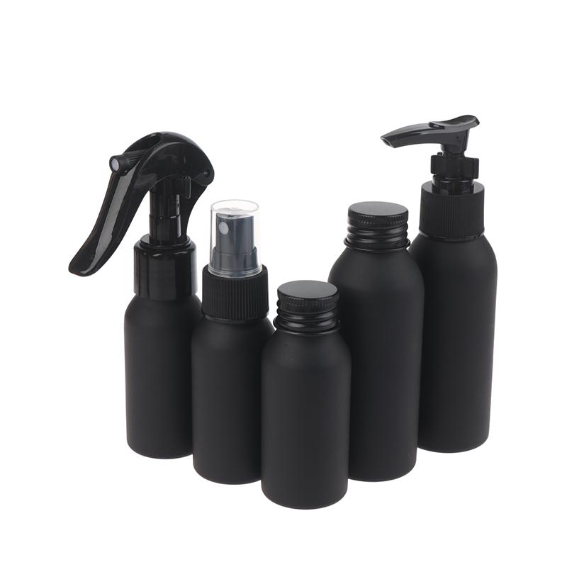 40Ml-250Ml Black Frosted Aluminum Bottle With Cap Perfume Lotion Cosmetic Toner Water Bottle Travel Protable Refillable Bottle