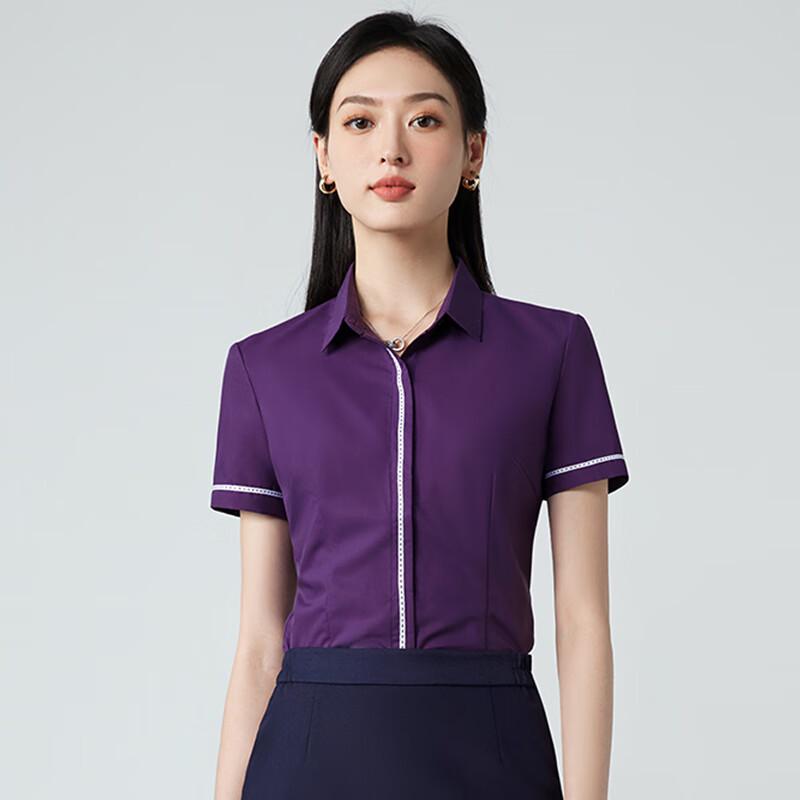 Women s Contrast Stitch Short Sleeve Professional Blouse 3XL