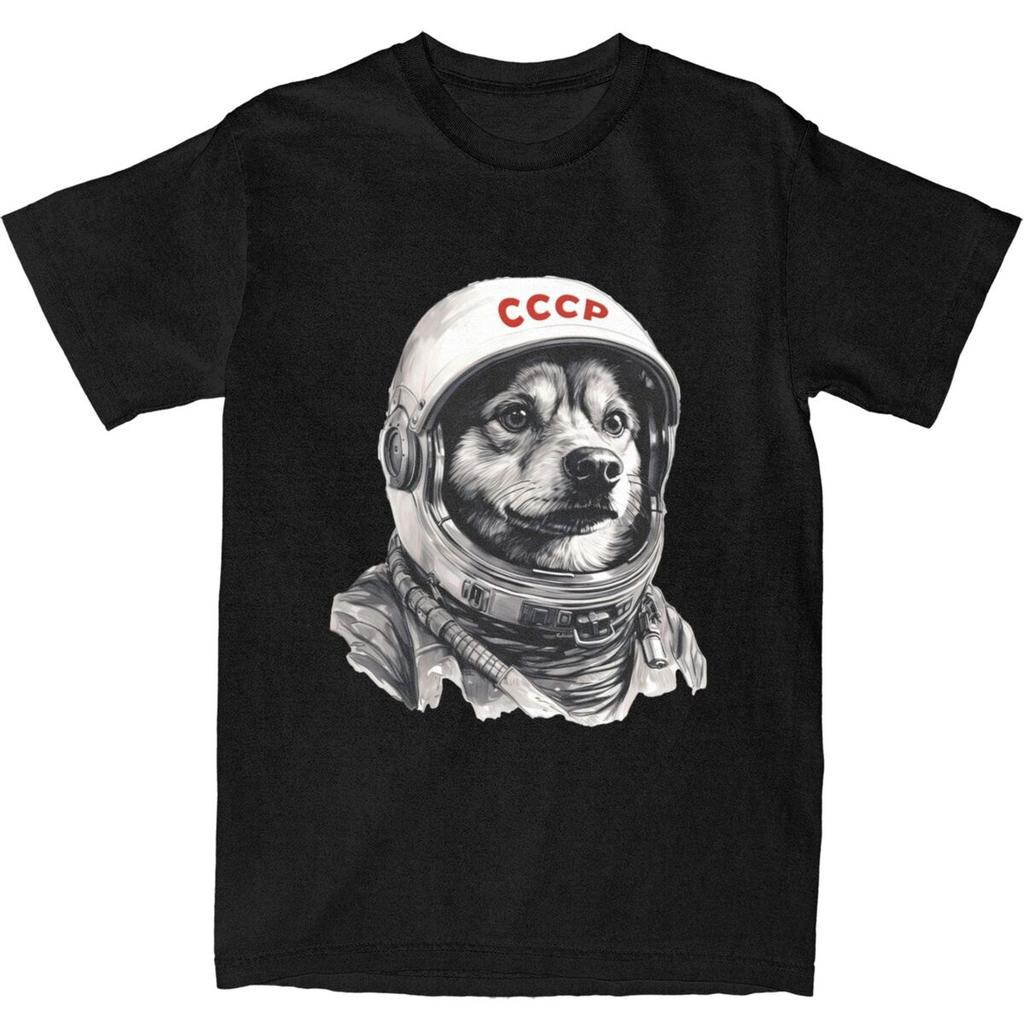 CCCP Rusia Laika Space Urss Astronauta Dog T-Shirt Men First dog in Space Cotton T-Shirts Summer O-Neck Tees Oversized Clothing
