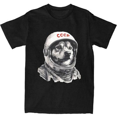 UdSSR Russland Laika Weltraum UdSSR Astronauten Hund T-Shirt Herren Erster Hund im Weltraum Baumwoll-T-Shirts Sommer O-Ausschnitt T-Shirts Übergroße Kleidung