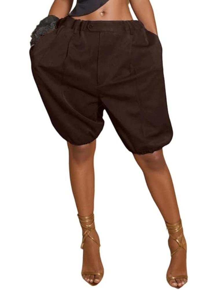 

Women s Khaki High Waist Paper Bag Shorts with Elastic Cuffs XXL коричневий