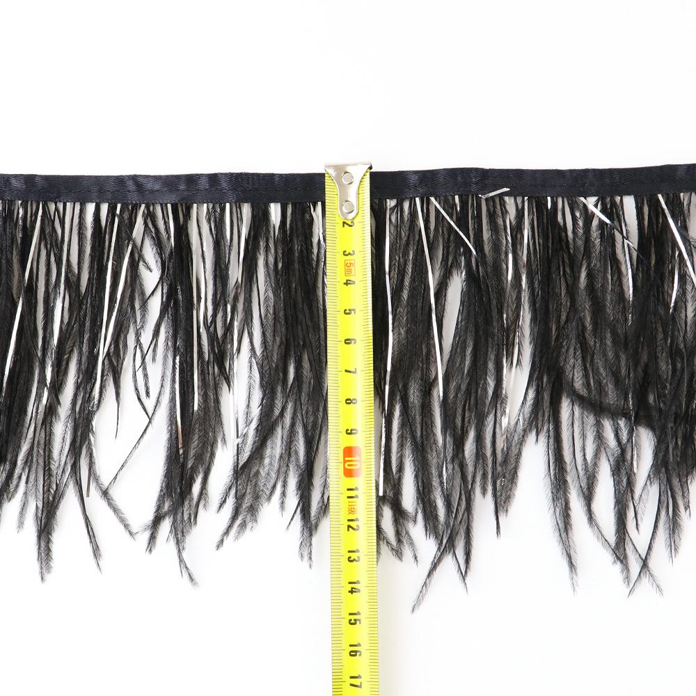 10-15cm Pštrosí peří se stříbrným hedvábným lemem, jevištní rekvizity, šaty, sukně, pštrosí peří, krajka, DIY