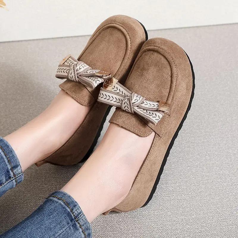 Fashion Slip-on Elegant Party With Heel Khaki Bow Women's Flat Shoes Spring Young Beau Today Discount Lastest Casual Non Ladies Footwear