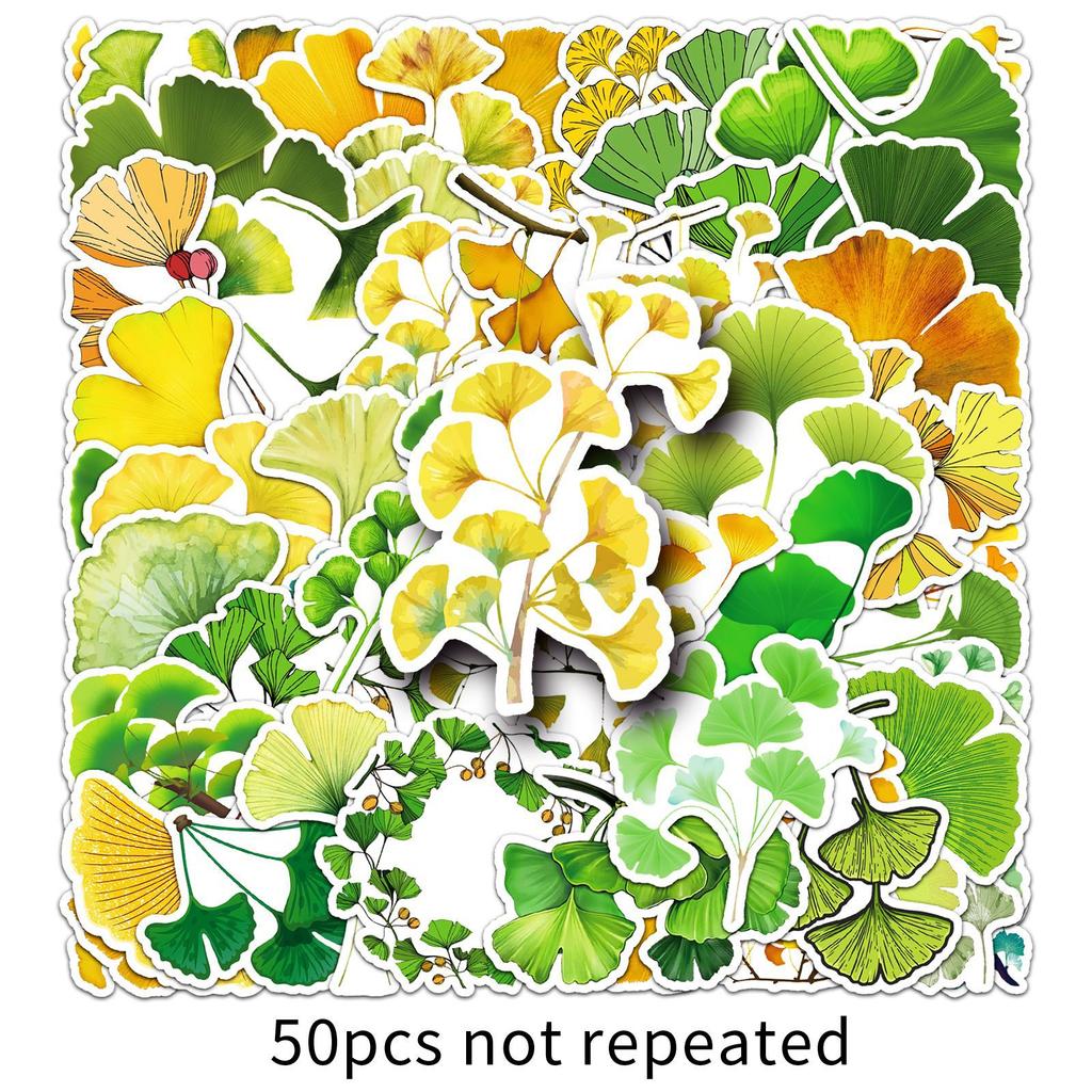 50 Ginkgo Tree Graffiti Stickers Personalized Plant Leaf Decoration Mobile Ticket Water Cup Waterproof Stickers