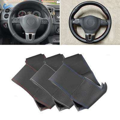 Weiche perforierte Lederabdeckung für VW Golf Plus Jetta Tiguan Passat B7 CC Touran Caravelle Handnähen Lenkradabdeckung Trim