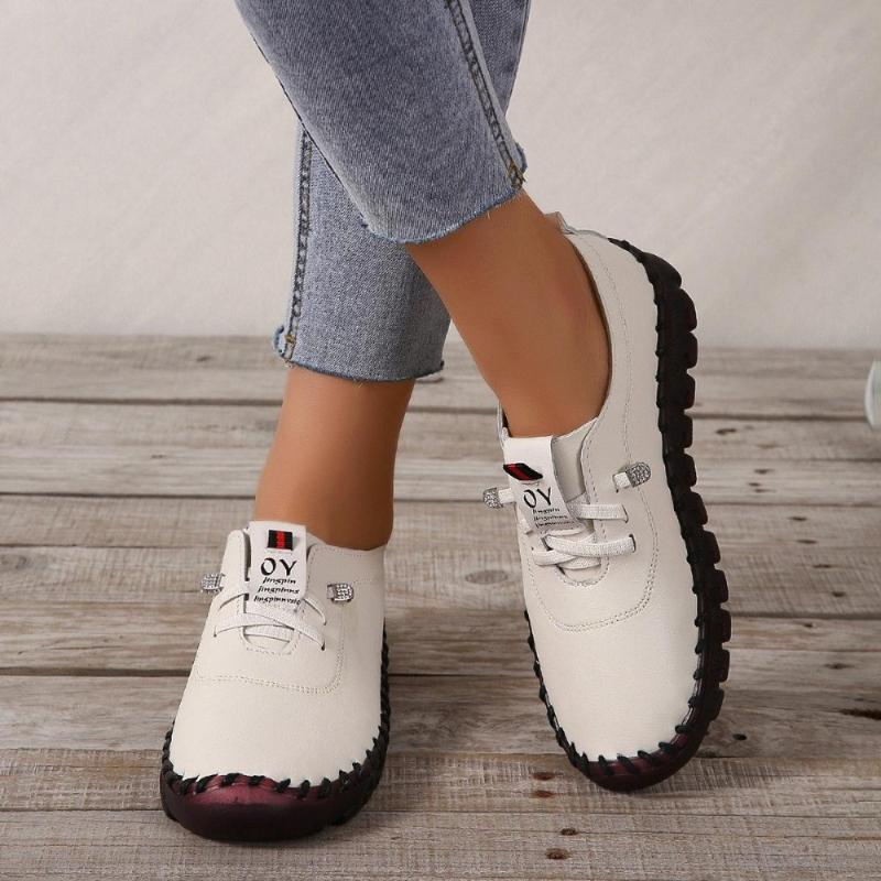 2026 New Spring Casual Women Shoes Platform Loafers Lace Up Leather Flats Slip-On Mom Shoe