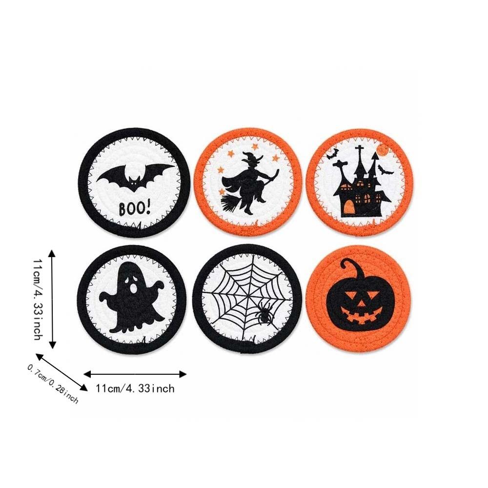 6pcs Heat Resistant Woven Coaster Cotton Rope Pumpkin Mat Halloween Placemat Bar Counter