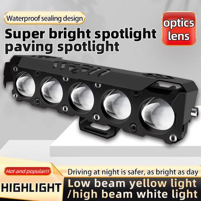 Phares à LED bicolores à 5 lentilles pour motos, feux de route antibrouillard à LED, feux de route 12 V, pour camion, voiture, SUV, ATV, 4X4