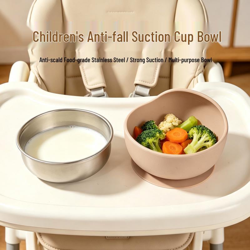 Silicone Suction Bowl with Stainless Steel Liner - Child's Anti-fall Training Bowl