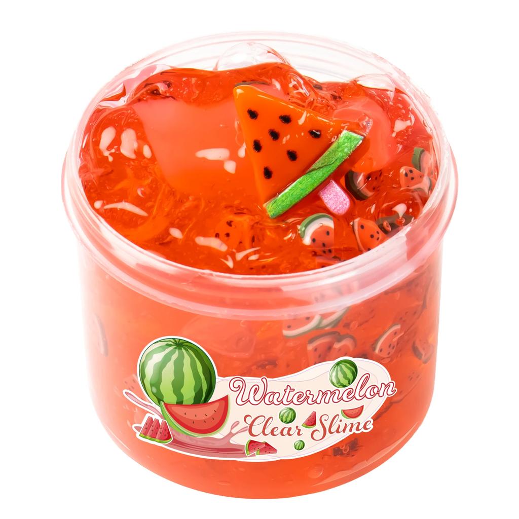 Slime Trasparente da 70ml con Ciondoli Anguria Pesca Avocado Ananas - Argilla Morbida tipo Gelatina Non Appiccicosa per Festa Regalo di Natale