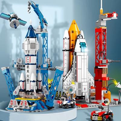 Modelo de puerto espacial de aviación, transbordador espacial, centro de lanzamiento de cohetes, construcción de bloques, nave espacial, ladrillos para niños, juguetes creativos