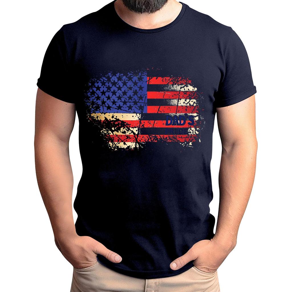 Tricou de Bărbați cu Imprimeu Steag pentru Ziua Tatălui, Top Lejer Casual cu Mânecă Scurtă