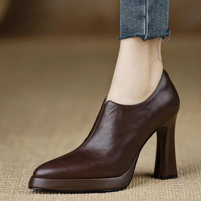 Winter Vintage Pointed Toe Women Ankle Boots Fashion Shallow Short Booties Concise Square High Heels Shoes
