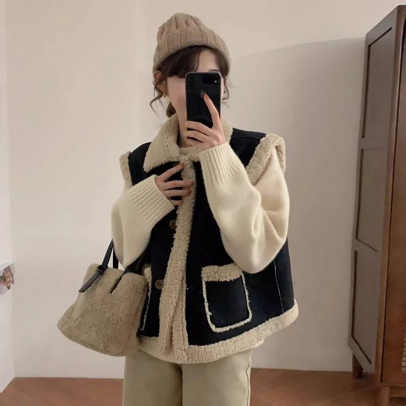 Kontrastfarbener Damen Herbst- und Winter Strickwestenweste Ärmellose Westenjacke Damen Freizeit Oberteil