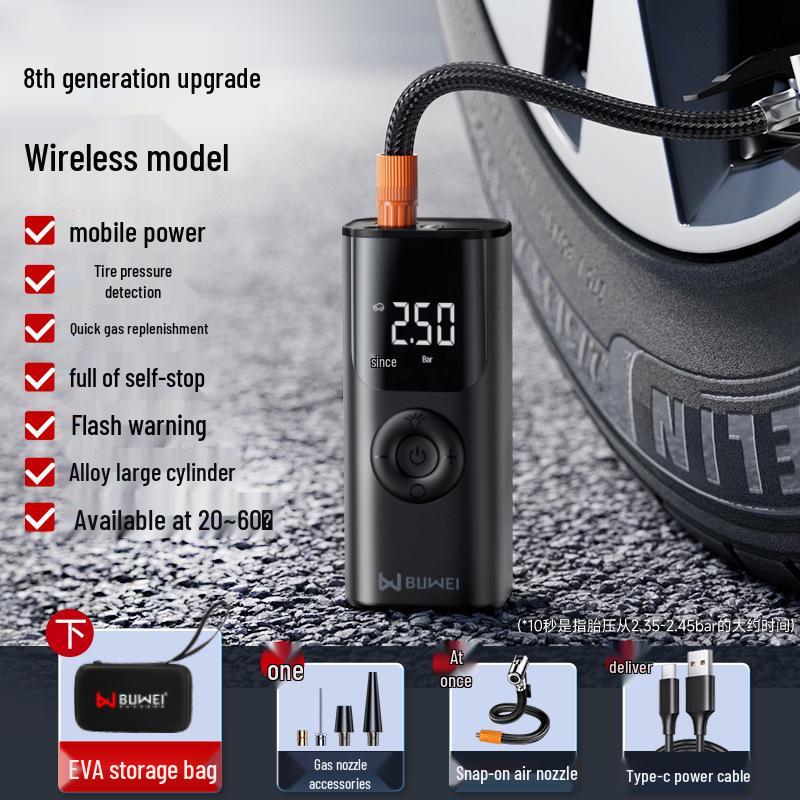 "Compact Wireless Air Pump for Bikes, Cars, and Motorcycles"