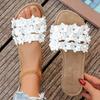 Women's Sweet White Flower Decor Beach Slippers Summer Light Non-slip Flat Sandals Woman 43 Flip Flops Slides