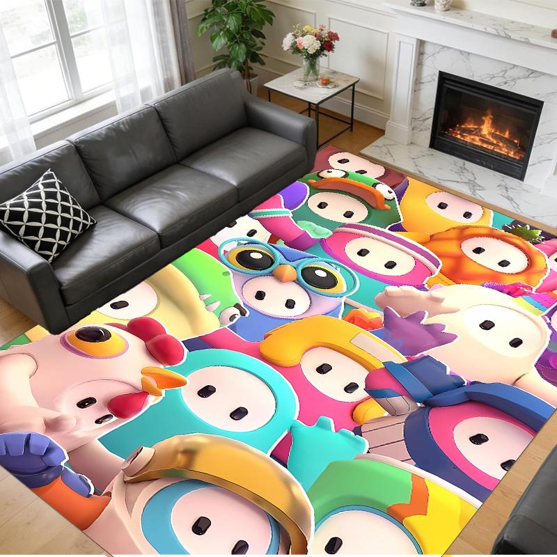 Anti‑Slip Crystal Velvet Floor Rug, Fall Guys Design Carpet for Indoor Living Bedroom Home Decoration