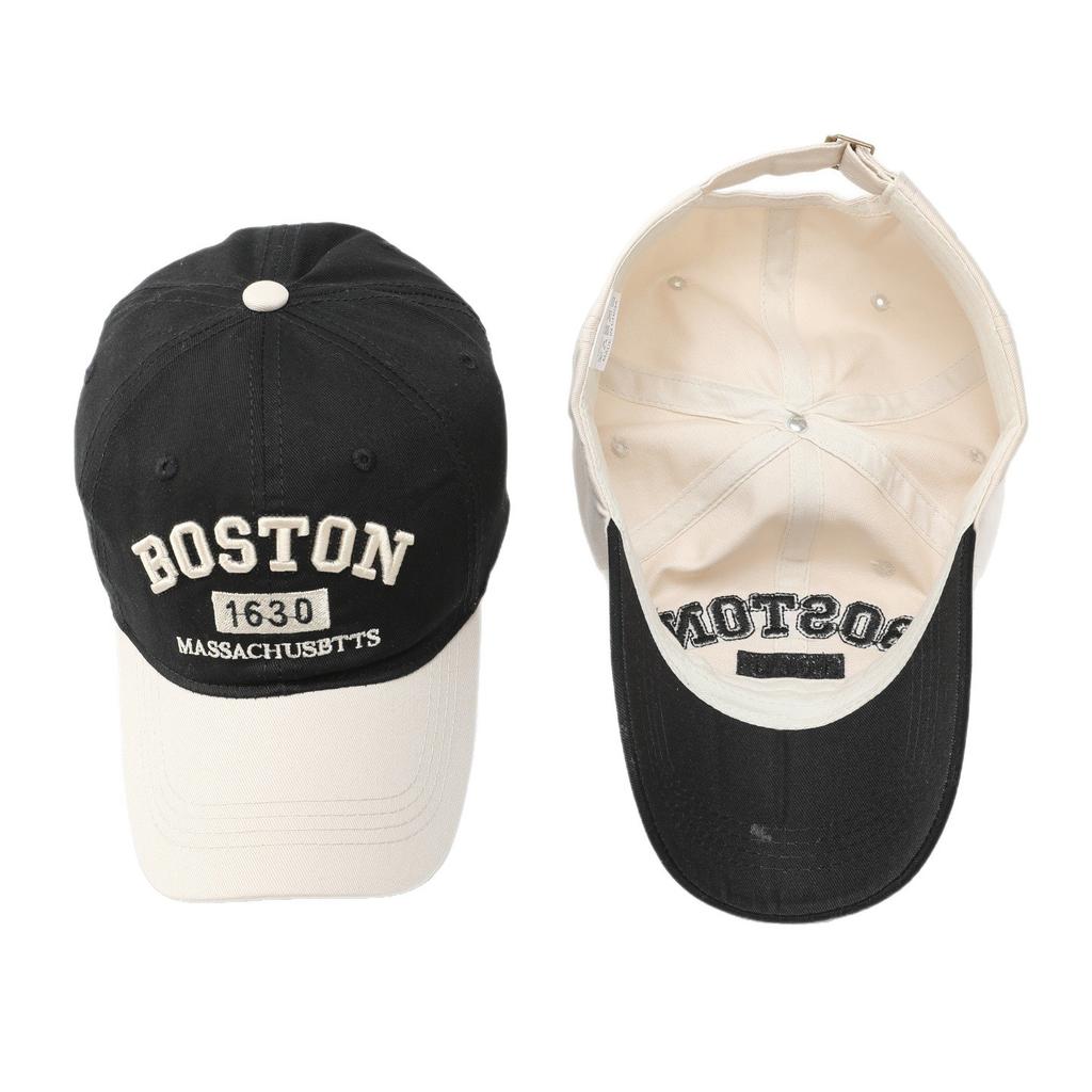 BOSTON American retro baseball cap women's embroidered letters show face small cap men's enlarged deepened hat