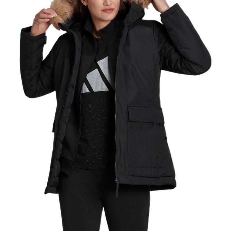 Adidas Utilitas Outdoor Sports Hooded Parka Jacket Women Outerwear Black GT1707