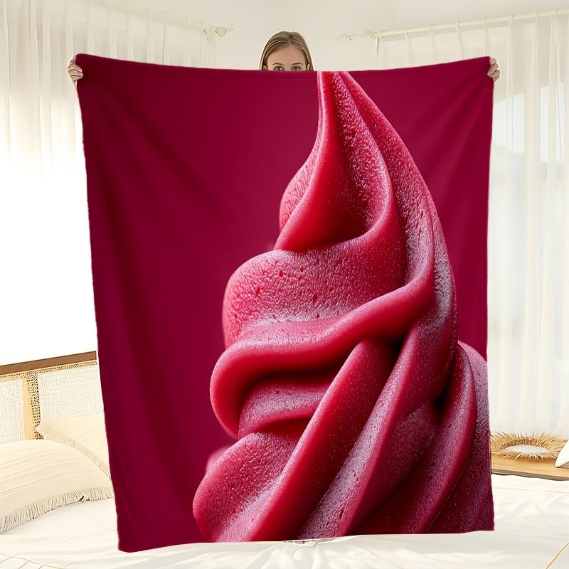 Strawberry ice cream pattern Flannel printed blanket suitable for all seasons suitable for living room office sofa and travel