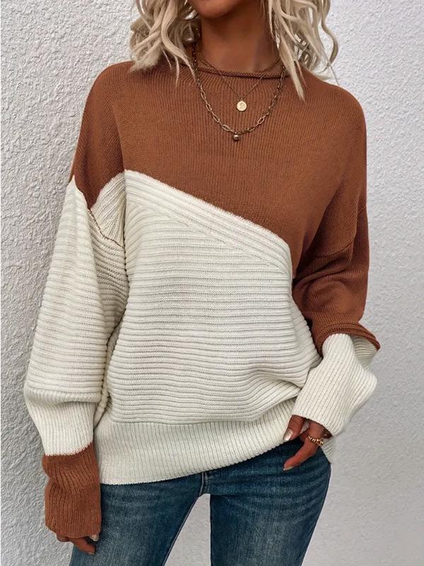 Women's Casual Color Block Long Sleeve Knit Sweater